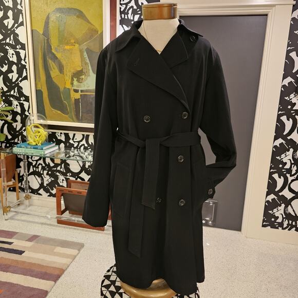 Gallery‎ Women's Black Midi Trench Coat Jacket Sz M Removable Lining Belted - Picture 1 of 13